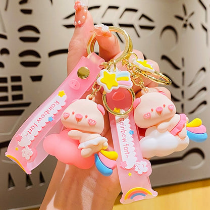 Cartoon Soft Silicone Keychain - Rainbow Cloud Pig