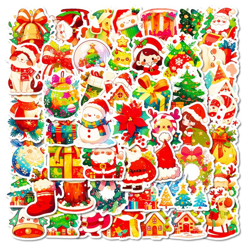 50-Pack Creative Hand-Drawn Christmas Stickers – Waterproof Holiday Décor Set T01042164