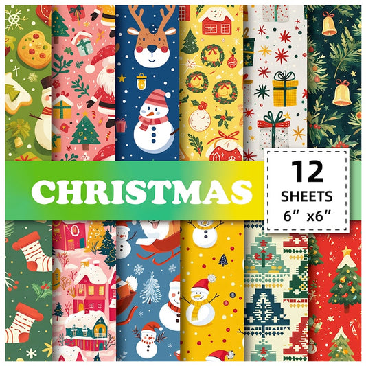 12-Sheet Christmas DIY Paper Set – Vintage Holiday Craft Pack A