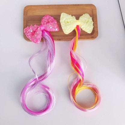Sparkling Sequin Bow Ombre Curly Hair Clip Extension