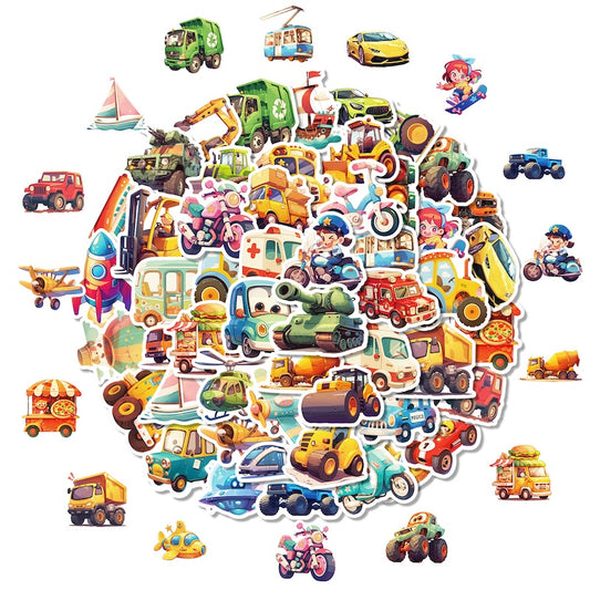 50PCS DIY Waterproof Stickers - Cute Vehicles