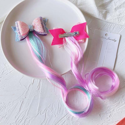 Sparkle Double-Layer Bow Ombre Curly Hair Extension Clip