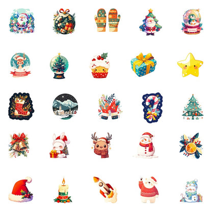 50-Pack Creative Hand-Drawn Christmas Stickers – Waterproof Holiday Décor Set T01042164
