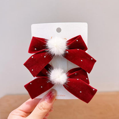 Elegant Velvet Gold-Stamped Bow Hair Clips for Girls