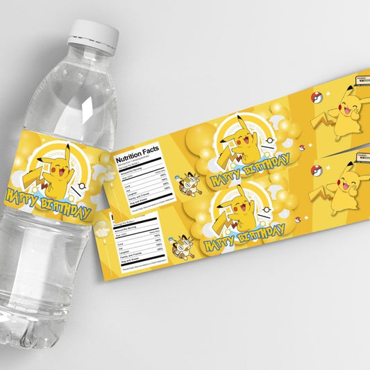Birthday Party Water Bottle Labels 24PCS Set - Pikachu