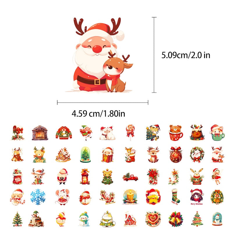 50-Pack Creative Hand-Drawn Christmas Stickers – Waterproof Holiday Décor Set T01042161