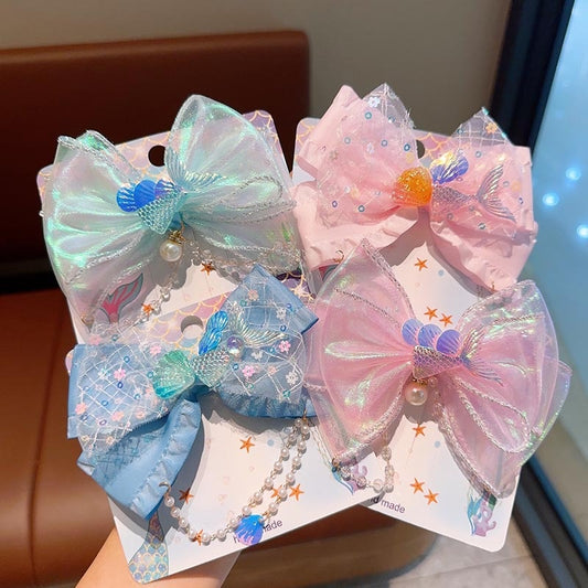 Iridescent Mermaid Bow Hair Clips Pair