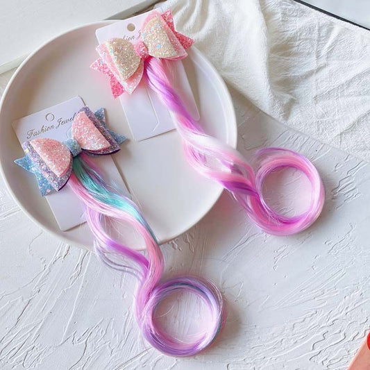 Sparkle Double-Layer Bow Ombre Curly Hair Extension Clip