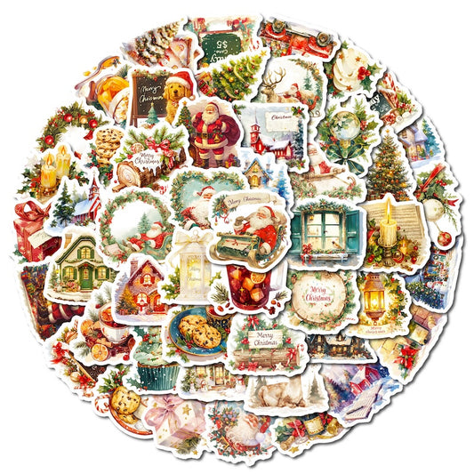 50-Pack Creative Hand-Drawn Christmas Stickers – Waterproof Holiday Décor Set T01042160