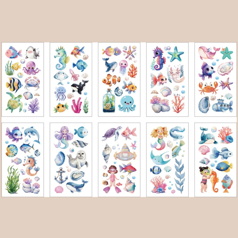 Cute Temporary Tattoos 10 Sheets - Ocean Animals