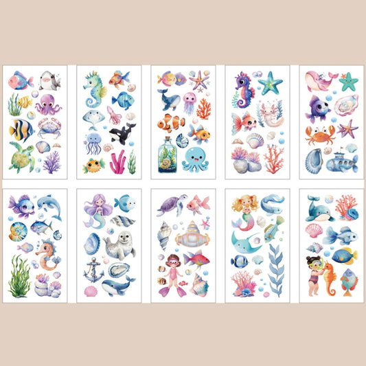Cute Temporary Tattoos 10 Sheets - Ocean Animals