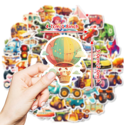 50PCS DIY Waterproof Stickers - Cute Vehicles