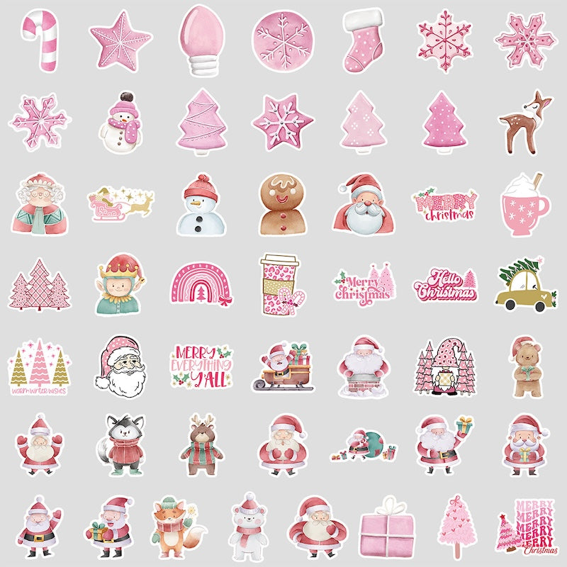 50-Pack Waterproof Pink Christmas Stickers