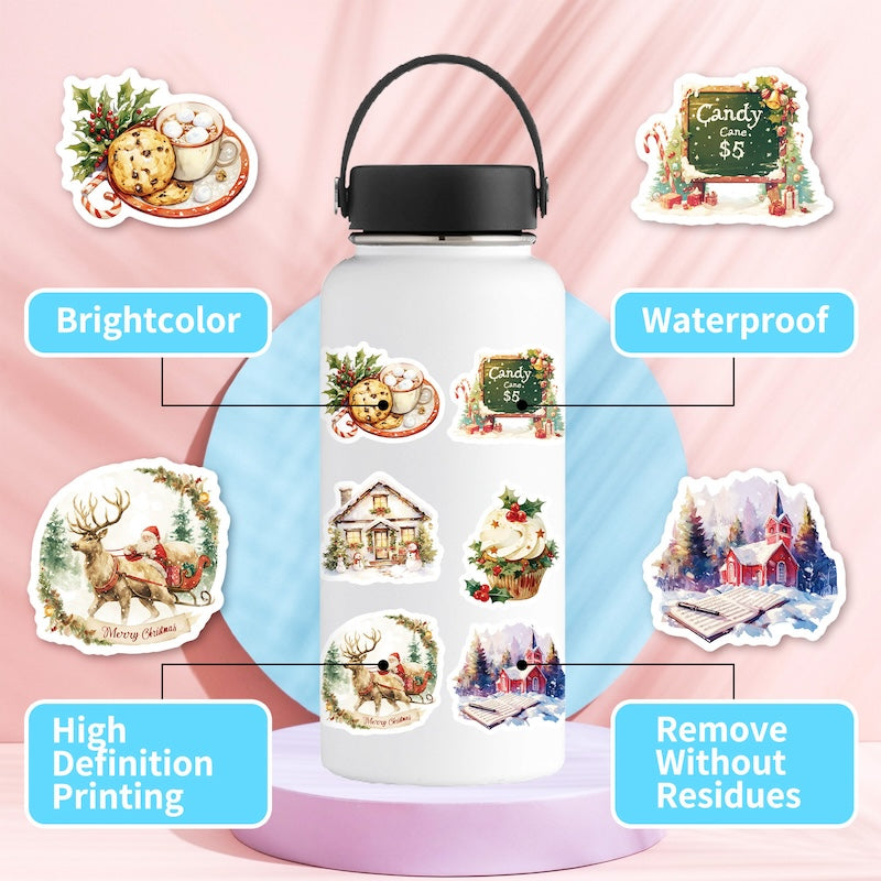 50-Pack Creative Hand-Drawn Christmas Stickers – Waterproof Holiday Décor Set T01042160