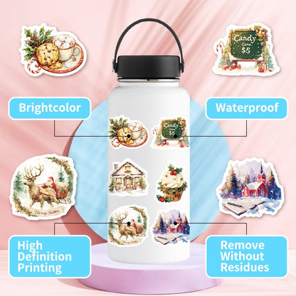 50-Pack Creative Hand-Drawn Christmas Stickers – Waterproof Holiday Décor Set T01042160
