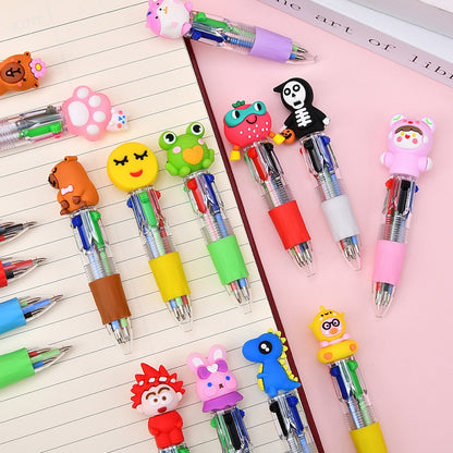 Cute Cartoon Mini 4-Color Ballpoint Pens – Pack of 10