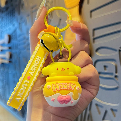 Cartoon Soft Silicone Keychain - Cute Honey Jar with Bell