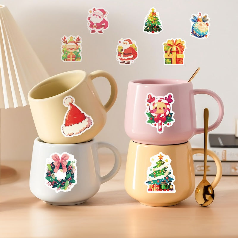 50-Pack Creative Hand-Drawn Christmas Stickers – Waterproof Holiday Décor Set T01042164