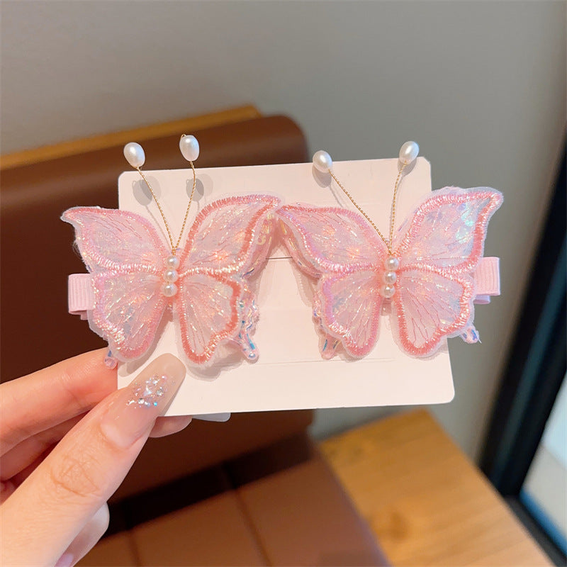Magical Embroidered Butterfly Pearl Hair Clips