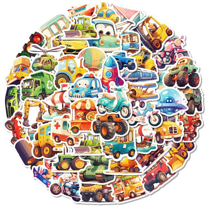 50PCS DIY Waterproof Stickers - Cute Vehicles
