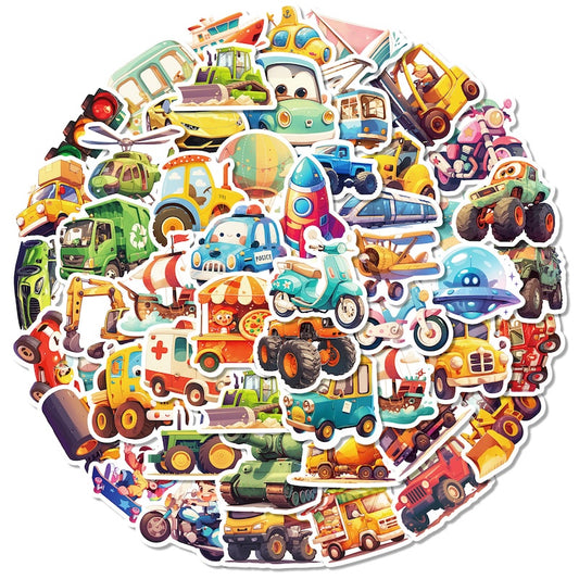 50PCS DIY Waterproof Stickers - Cute Vehicles
