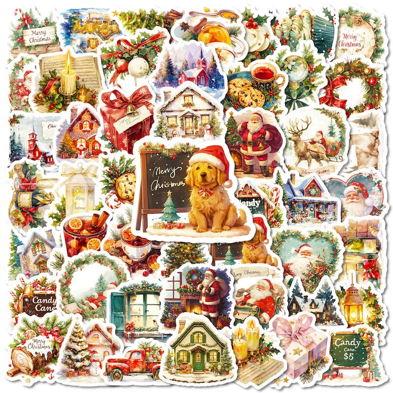 50-Pack Creative Hand-Drawn Christmas Stickers – Waterproof Holiday Décor Set T01042160