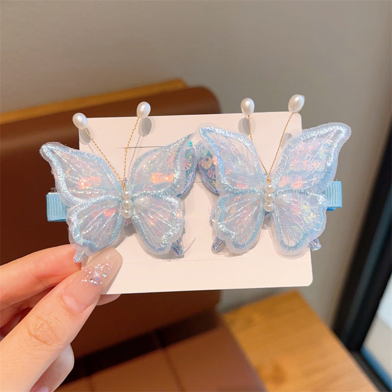 Magical Embroidered Butterfly Pearl Hair Clips