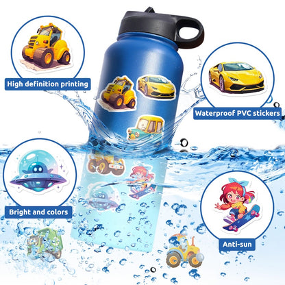 50PCS DIY Waterproof Stickers - Cute Vehicles