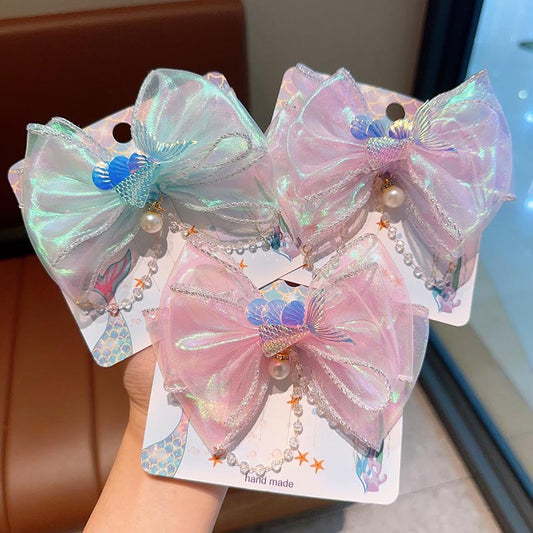 Iridescent Mermaid Bow Hair Clips Pair