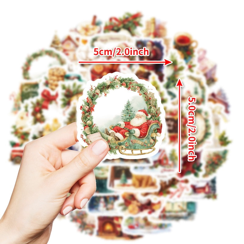 50-Pack Creative Hand-Drawn Christmas Stickers – Waterproof Holiday Décor Set T01042160