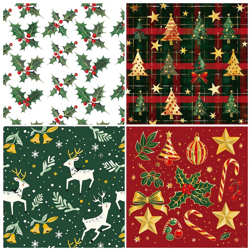 12-Sheet Christmas DIY Paper Set – Vintage Holiday Craft Pack B