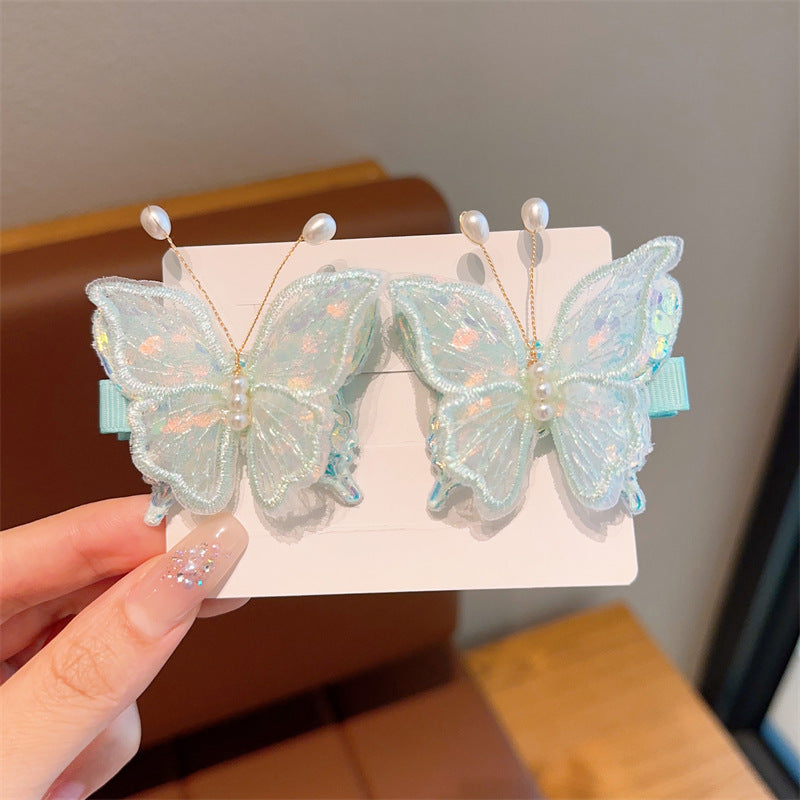 Magical Embroidered Butterfly Pearl Hair Clips