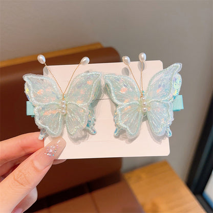 Magical Embroidered Butterfly Pearl Hair Clips