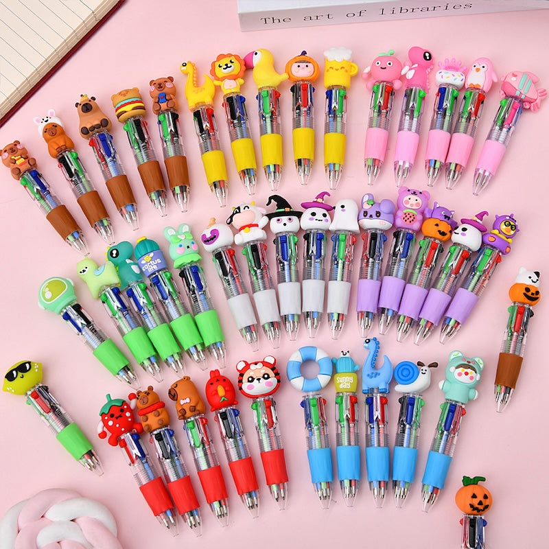 Cute Cartoon Mini 4-Color Ballpoint Pens – Pack of 10