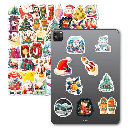 50-Pack Creative Hand-Drawn Christmas Stickers – Waterproof Holiday Décor Set T01042164