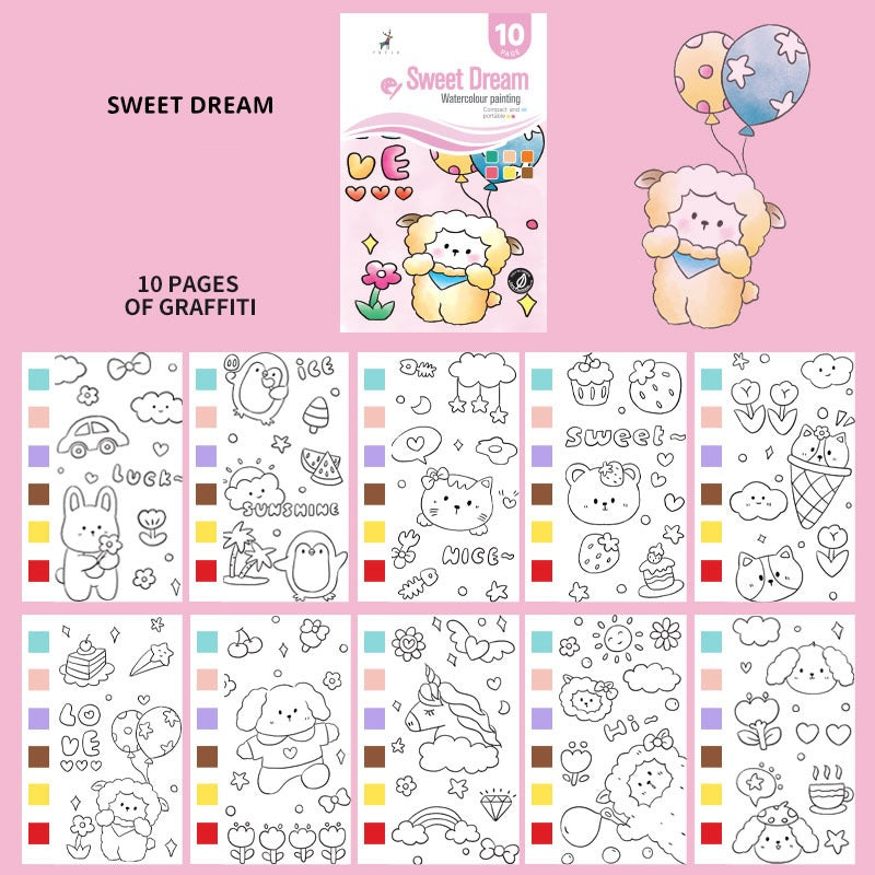 Watercolor Paint Book for Kids – All-in-One Coloring Set with Brush