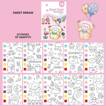 Watercolor Paint Book for Kids – All-in-One Coloring Set with Brush