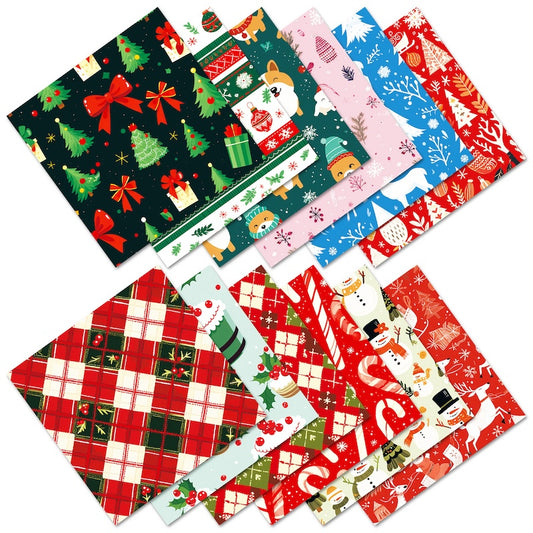 12-Sheet Christmas DIY Paper Set – Vintage Holiday Craft Pack D
