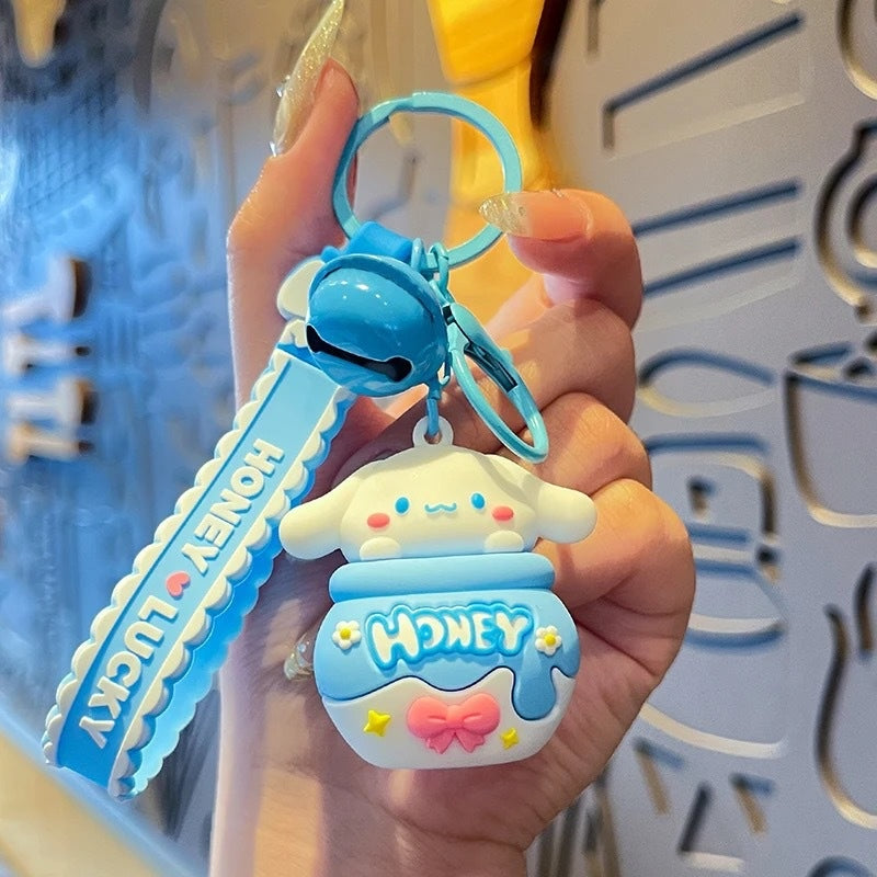 Cartoon Soft Silicone Keychain - Cute Honey Jar with Bell