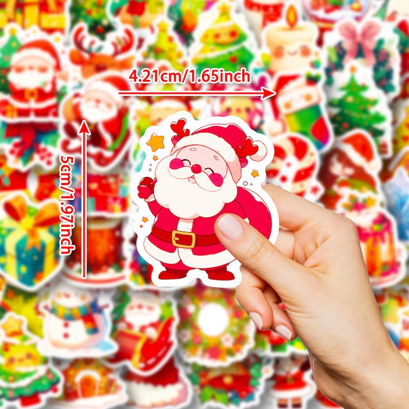50-Pack Creative Hand-Drawn Christmas Stickers – Waterproof Holiday Décor Set T01042164