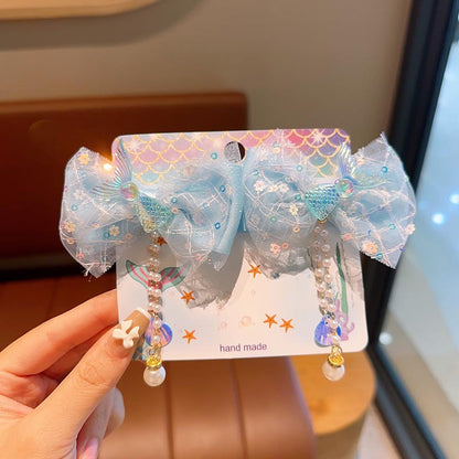 Iridescent Mermaid Bow Hair Clips Pair