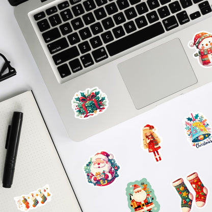 50-Pack Creative Hand-Drawn Christmas Stickers – Waterproof Holiday Décor Set T01042164