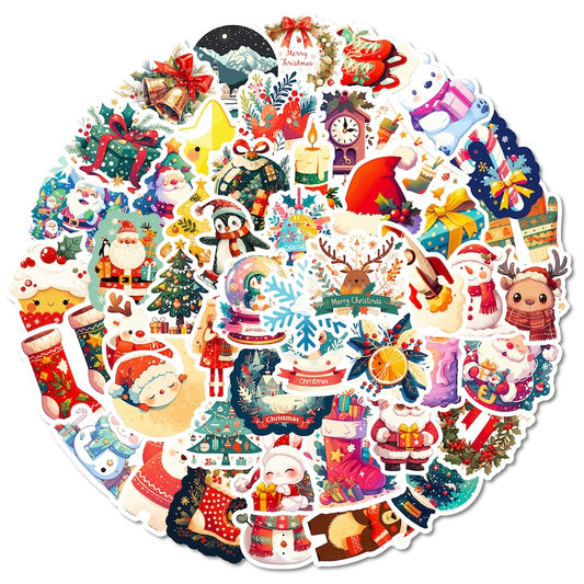 50-Pack Creative Hand-Drawn Christmas Stickers – Waterproof Holiday Décor Set T01042164