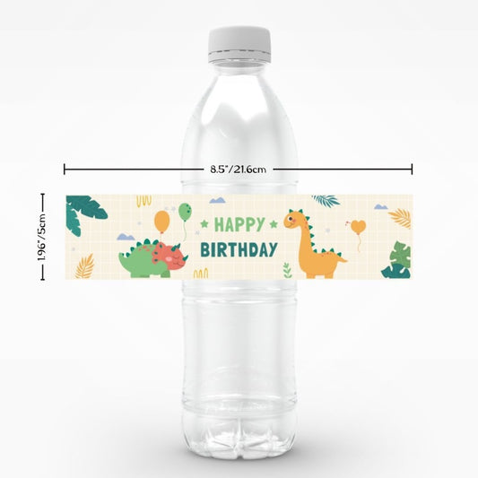 Birthday Party Water Bottle Labels 24PCS Set - Cute Dinosaurs