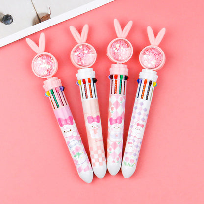 Cute Glitter Bunny 10-Color Ballpoint Pen