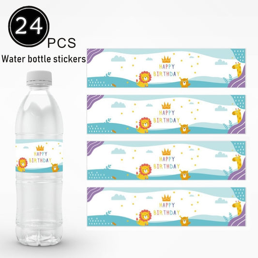 Birthday Party Water Bottle Labels 24PCS Set - Cute Animals