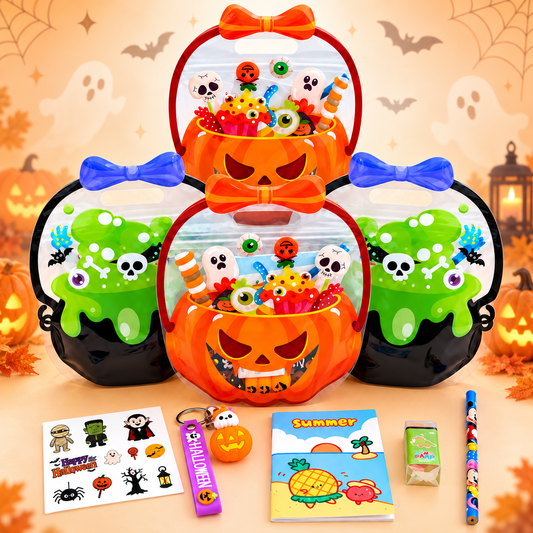 Halloween Goodie Bags for Kids – 6 Piece Set (Bag, Stickers, Keychain, Pencil, Eraser, Notebook)