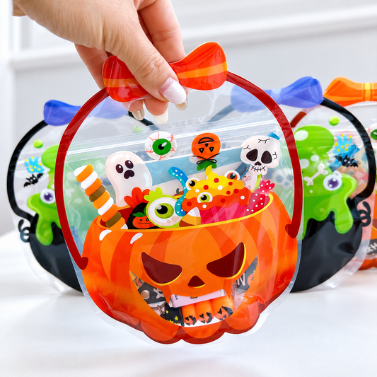 Halloween Goodie Bags for Kids – 6 Piece Set (Bag, Stickers, Keychain, Pencil, Eraser, Notebook)